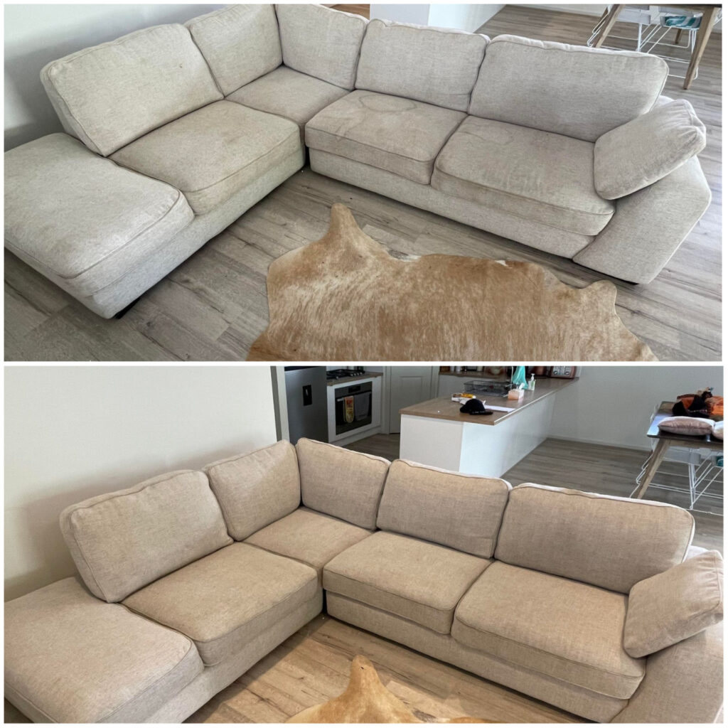 Sofa before and after cleaning - upholstery cleaning services